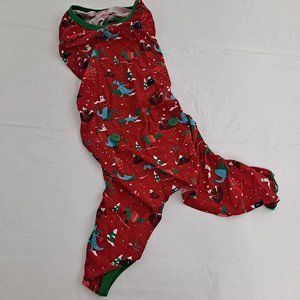 Dog Pajamas Pj's Winter Dinosaur Snow Pattern Red Green XL